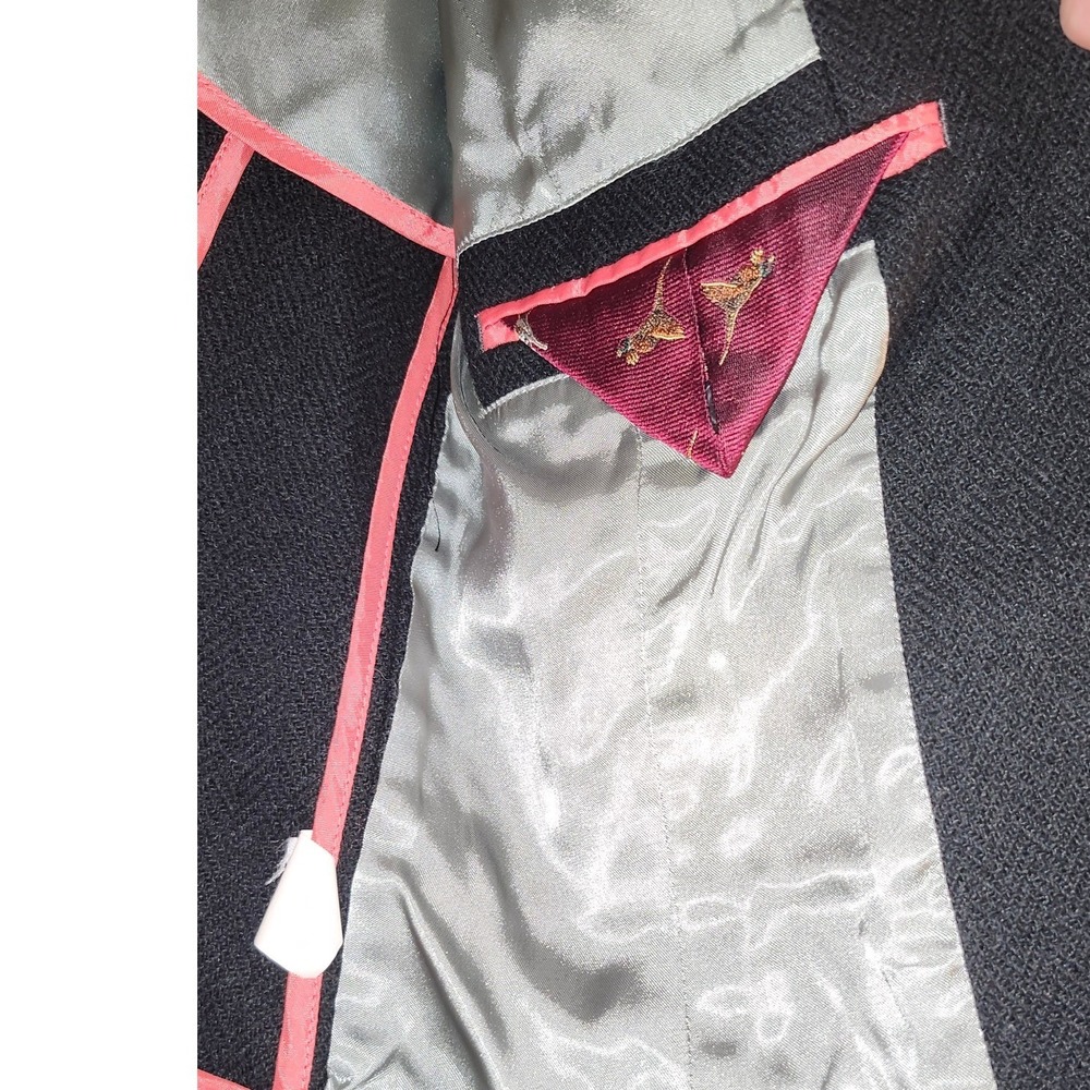 VTG J.Crew Robert Noble Scottish‎ Wool Herringbone Blazer Black Pink Pheasant - Picture 3 of 8